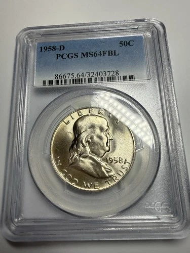 1958-D Franklin Half Dollar PCGS MS64FBL 50C Silver Uncirculated Coin