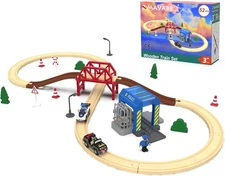 Wooden Train Set for Toddlers, 52Pcs Toy with Railway Track Kids,... 