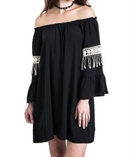 Umgee Bell Sleeve Boho Chic Dress Black