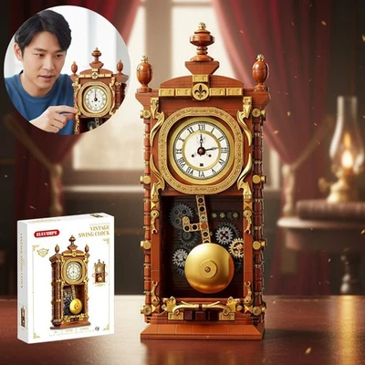 UNBEKANNT 751tlg Retro Pendeluhr Klemmbausteine Bausatz mit Schwingmechanik für Erwachsene