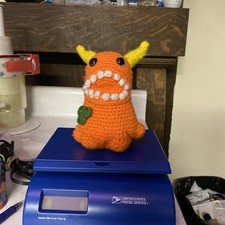 Crochet monster 7 3/4  Tall Amigurumi Handmade Cute Sparkle Eyes