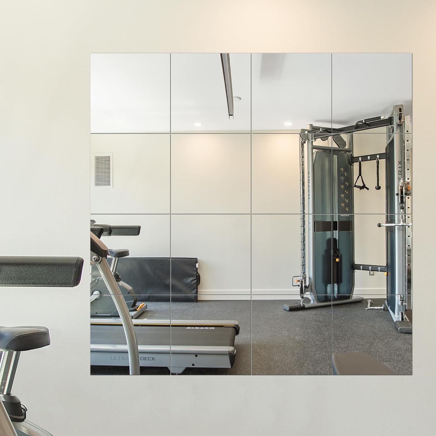 Delma Home Gym Mirrors, 12'' x 12'' Glass Mirror Tiles (16 PCS), Square Large Wa
