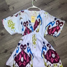 Entro Abstract Floral Boho Mini Dress Kimono Sleeve Empire Waist NWT L