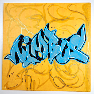 #ad Original Graffiti Style Painting NIMBUS Acrylic Small Canvas OOAK 10x10 Gold $21.00