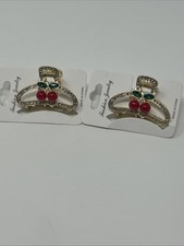 2 NWT Fashion Jewelry Clear Rhinestone Cherry Hair Claw Clip