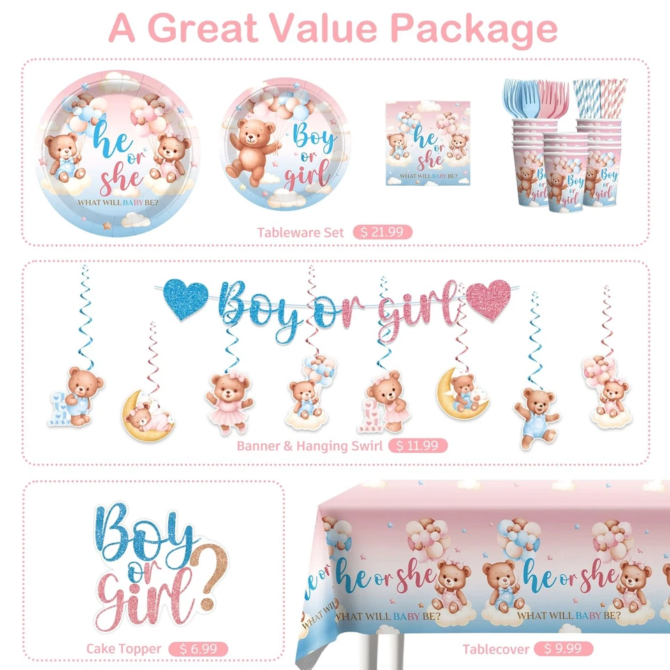 Bear Gender Reveal Decorations, Boy or Girl Gender Reveal Decorations Include... - Image 3 of 4