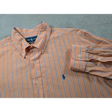 Ralph Lauren Mens XL Classic Fit Orange Blue Striped Cotton Button Down Shirt