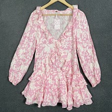 BNWT Free People Rebecca Pink Ruffle Long Sleeve Mini Floral Dress XS