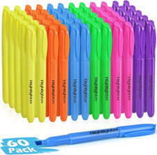 60 Pack Highlighters in 6 Assorted Colors, Chisel Tip Dry-Quickly Highlighters B