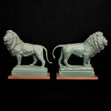 Vintage Pair Chicago Art Institute Alva Replica Cast Metal Lions Bookends 10.25"