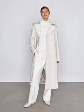 Women's Genuine Leather Trench Coat Real Lambskin Stylish White Belted Coat