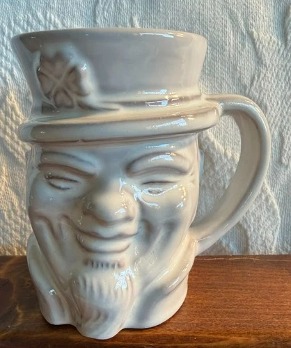Vintage Toby Mug Frankoma Pottery 604 1980 Irish Leprechaun Face In White Mug