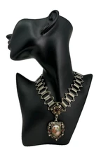 Vintage Victorian Revival Porcelain Cameo Necklace Silver Tone Austrian Style