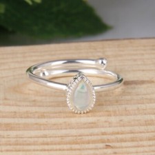 Natural Ethiopian Opal Gemstone 925 Sterling Silver Casual Adjustable Rings