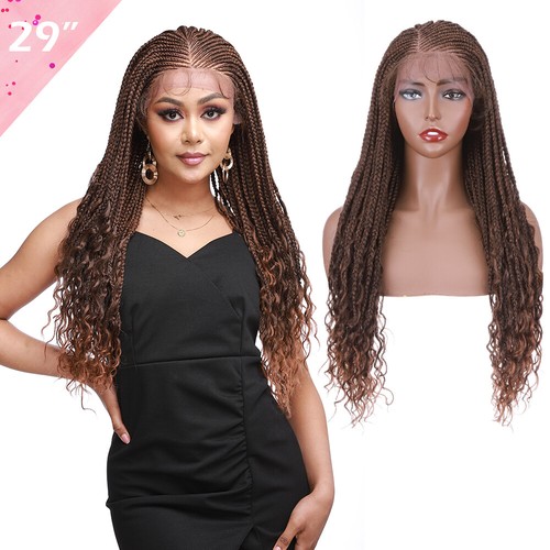 Lace Front Hand Braided Updo Bun Cornrow Braids Women Wigs Long Hair 35" African - Picture 23 of 142