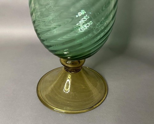 Vintage Steuben Topaz & Panoma Green 14" Art Glass Vase - Picture 3 of 8