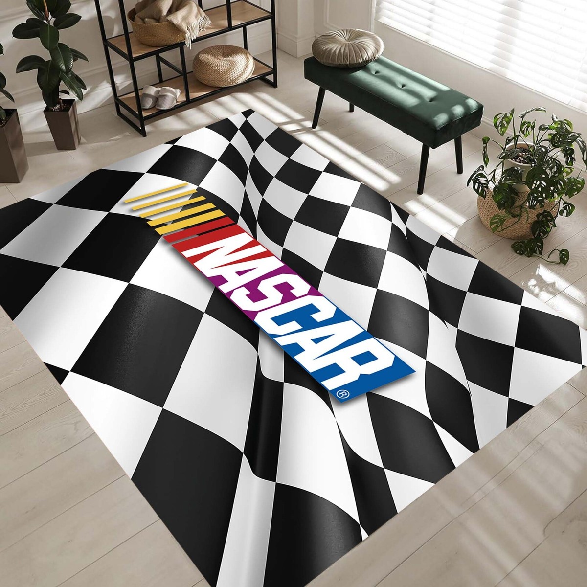 ナスカー　アメ車　ラグ Nascar Finish Flag Rug, Sport Flag Rug, Nascar Sport Rug,Car Sport