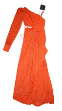 Ieena Mac Duggal Sequined One Shoulder Cutout Gown Dress Orange Womens 2