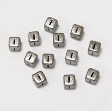 6mm Silver Metallic Alphabet Beads Black Letter "I" 100pc