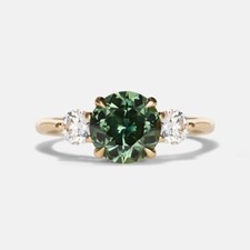Round Green Sapphire Engagement Ring, Sapphire Three stone sterling silver Ring