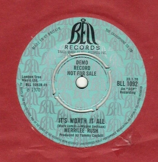 MERRILEE RUSH - ANGEL ON MY SHOULDER / IT'S WORTH IT ALL.UK ORIG "7" "DEMO". VG+ Foto 4 de 4