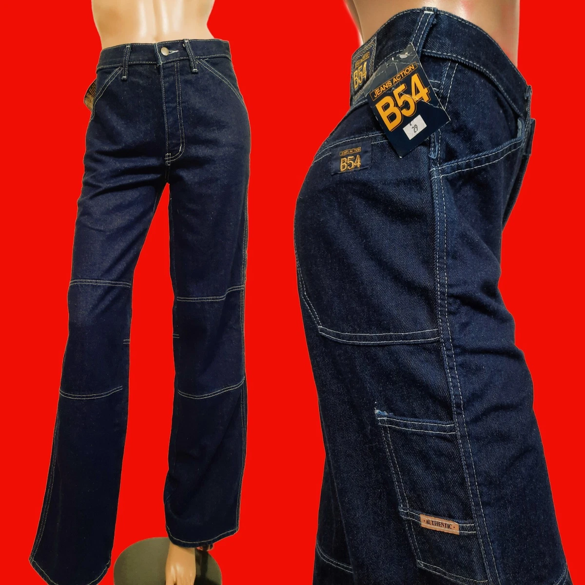 Vintage 90s Deadstock Womens Carpenter Wide Leg Jeans High Waisted Dark  Wash