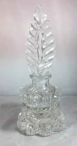 L E SMITH #555 PRESSED GLASS ART DECO FEATHER STOP 7" PERFUME BOTTLE 1940'S B18 - Picture 6 of 7