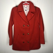 Old Navy Button-Up Coat Girls Size XL 14 Orange Front Pockets Lined Soft