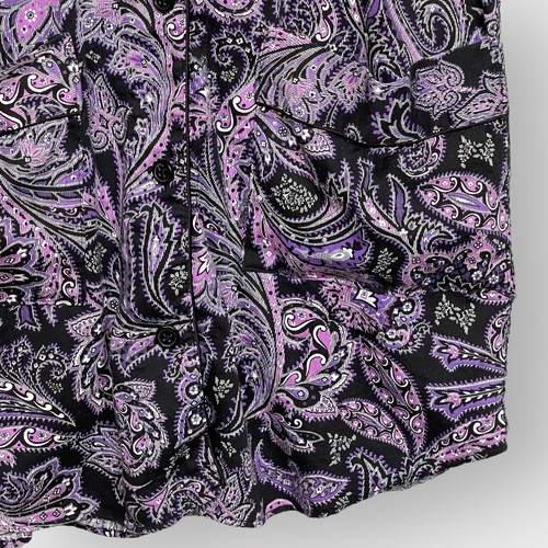 Lauren Ralph Lauren Pajama Top Women Size L Purple Paisley Short Sleeve Pockets - Picture 6 of 13