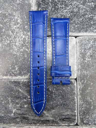 18mm Leather Strap Royal Blue Watch Band with OEM OMEGA Buckle Set Polish White - Picture 3 of 6