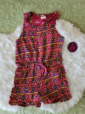 Diva Girls Romper Sz 7-8 Button Front Belted Light Airy Pink Blue Incomplete 