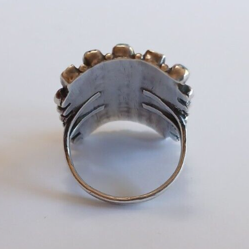 VINTAGE BEAUTY ZUNI INDIAN SILVER MULTI STONE SQUARE TURQUOISE RING SIZE 5 - Picture 4 of 5