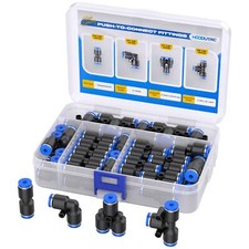 40Pcs Quick Connect Air Hose Fittings Kit 1/8 inch OD 10 Straights 10 Tees ...