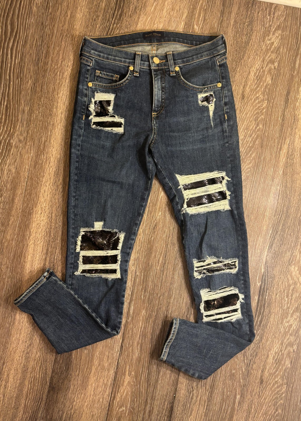 RAMY BROOK NAOMI SKINNY DISTRESSED SEQUIN JEANS Size 26 thumbnail 2