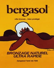 POSTER BERGASOL TOPLESS SUMMER SUN FRIEND FAST BRONZE VINTAGE REPRO FREE S/H