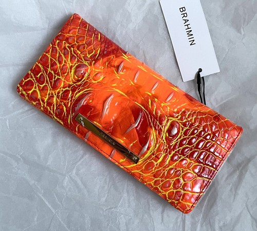 New Brahmin Melbourne Ady Croc Embossed Leather Slim Wallet SPICY ORANGE - Picture 9 of 12