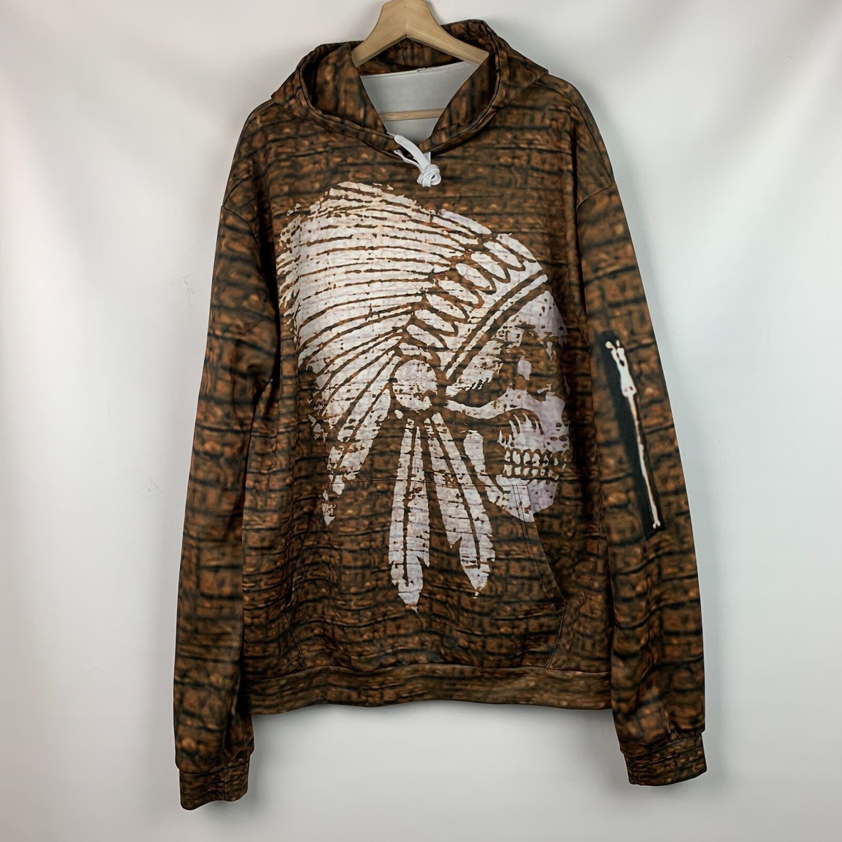 Unbranded Hoodie Indian Skull Chief Native American Brown Multi - Main Image