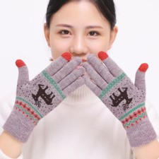Snowflake Knitted Winter Gloves - Full Finger Touch Screen Womens Warm Mittens