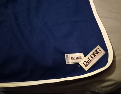 DeLONG Wool Throw Blanket 68'' X 57'' Blue with a white border 80% wool 