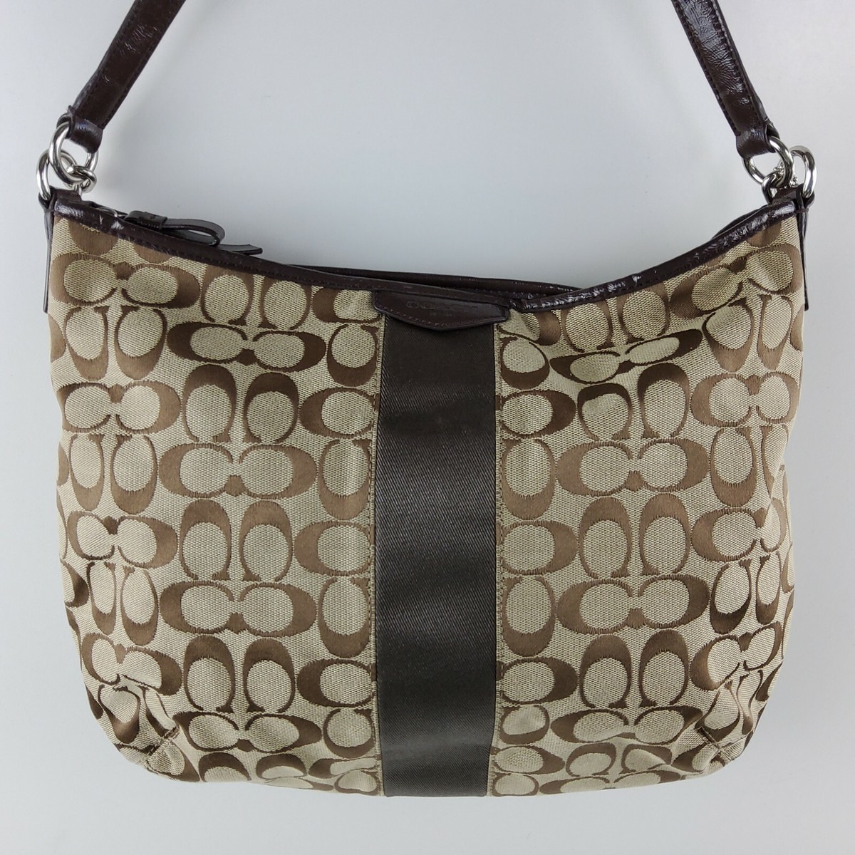 COACH / 2WAYバッグ Coach F29941 Jacquard Signature Stripe Hobo Purse Handbag Khaki | eBay