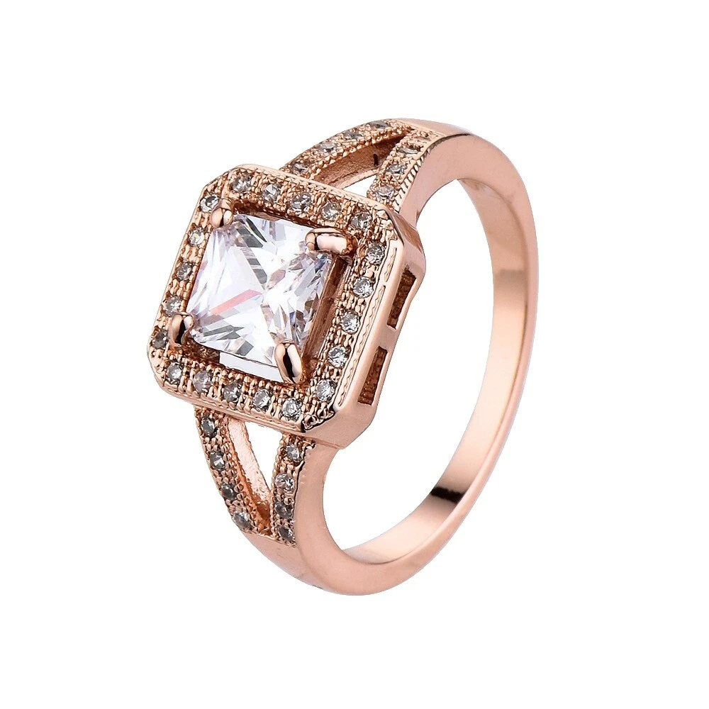 Zircônia cúbica Folheado a Ouro Rosé Anéis de Moda de Beleza