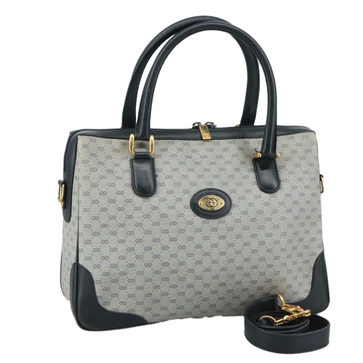 Sac à main GUCCI Micro GG Supreme PVC 2 voies bleu marine or 002 58 0033 authentique th5567