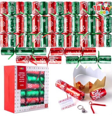 18er Pack Weihnachten Party Gastgeschenk nicht Druckknopf rot & weiß Schneeflocke Designs BESCHÄDIGTE BOX