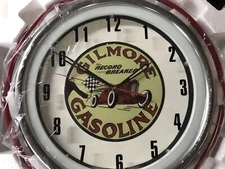 16" Gilmore Gasoline Logo Double Neon Clock Garage Man Cave Decor (Red)