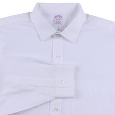 Brooks Brothers Traditional Fit Solid White Cotton Non Iron Dress Shirt 17.5 35