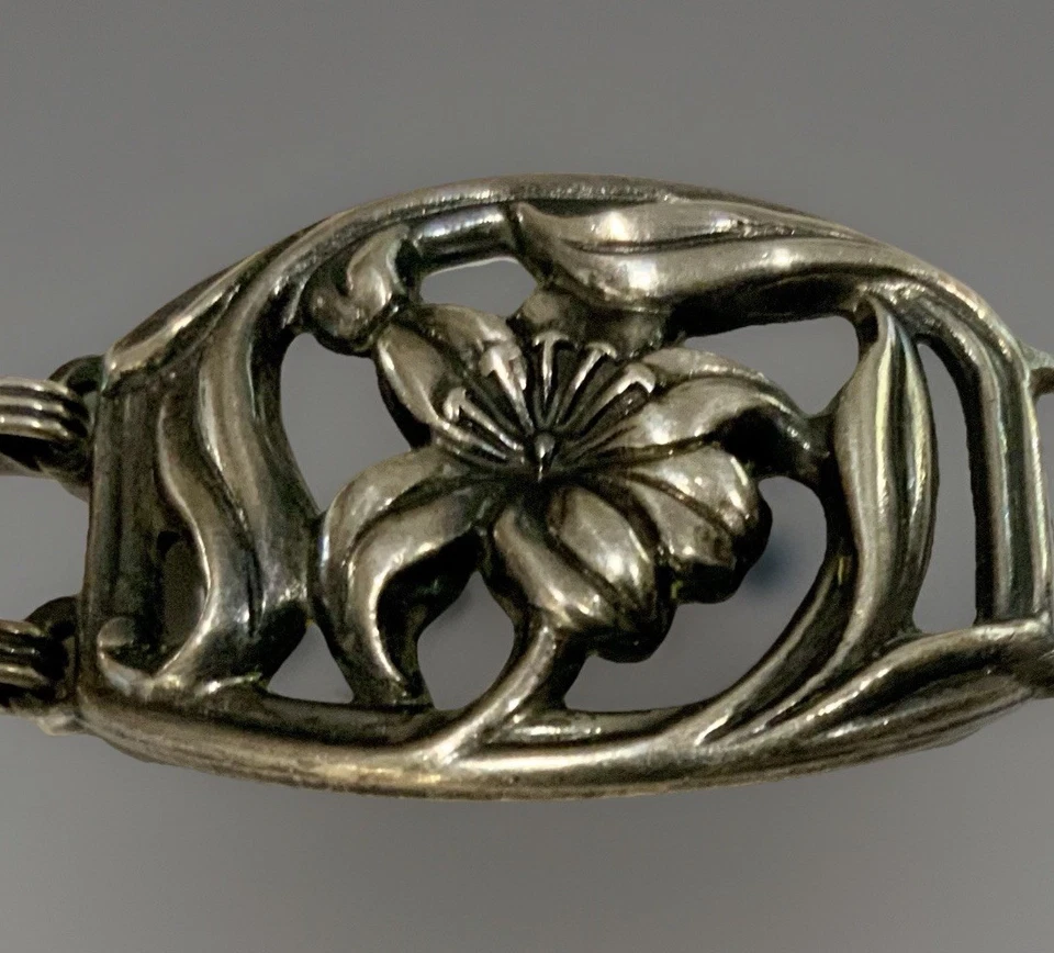 Vintage Danecraft Bracelet Sterling Silver Lily Floral Panel 925 Signed 7.25” - Image 4 of 4