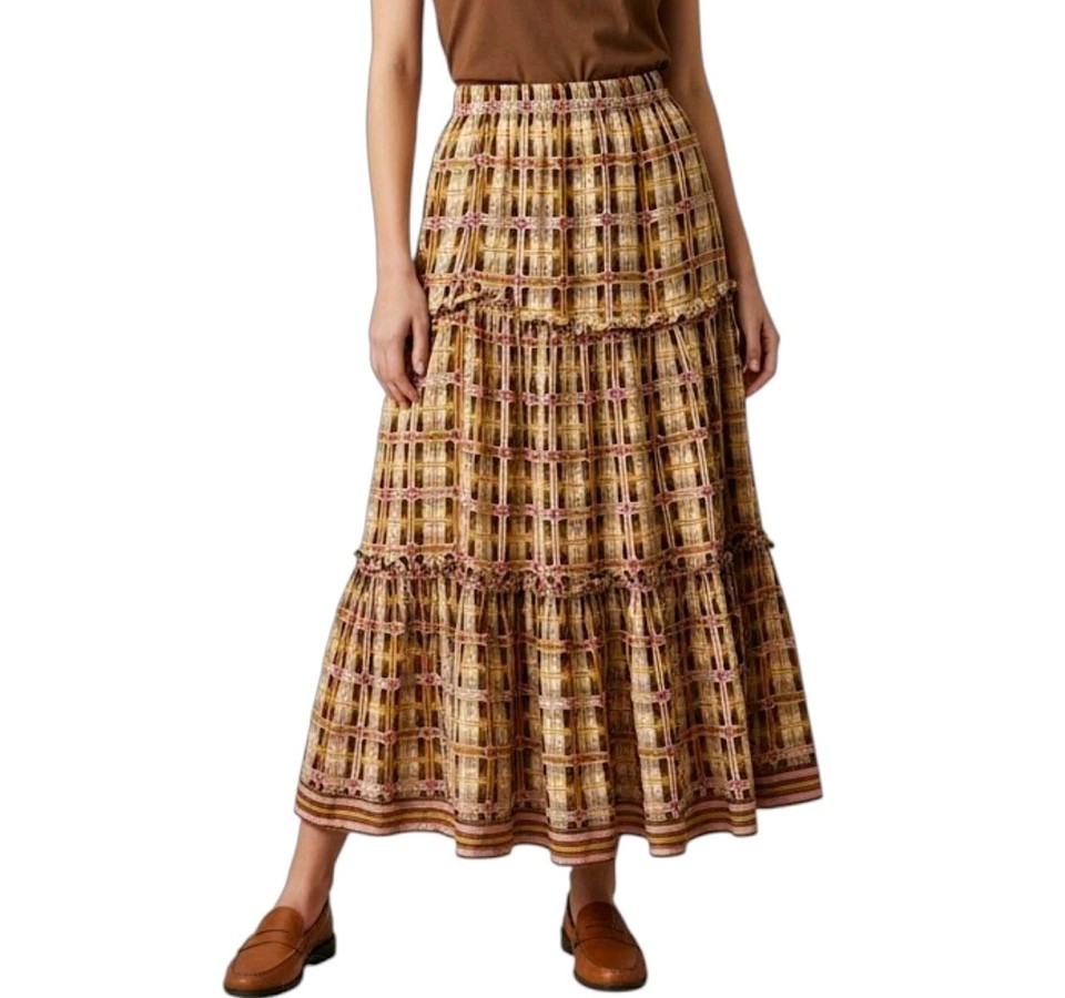 Foundling Tiered Maxi Skirt Size XS Elasticized Waist