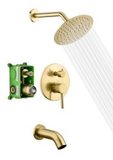 SUMERAIN Bathroom Shower and Tub Faucet Set Brushed Gold 8" High Pressure R...