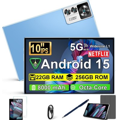 2026 Neu Tablet Android 15 10.1 Zoll 22GB RAM+256GB ROM 8000mAh 5MP Dual Kamera