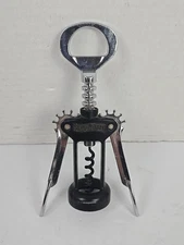Vintage Swing-A-Way Black Corkscrew Wine Bottle Opener Metal Wing Arm 7.5 Inches